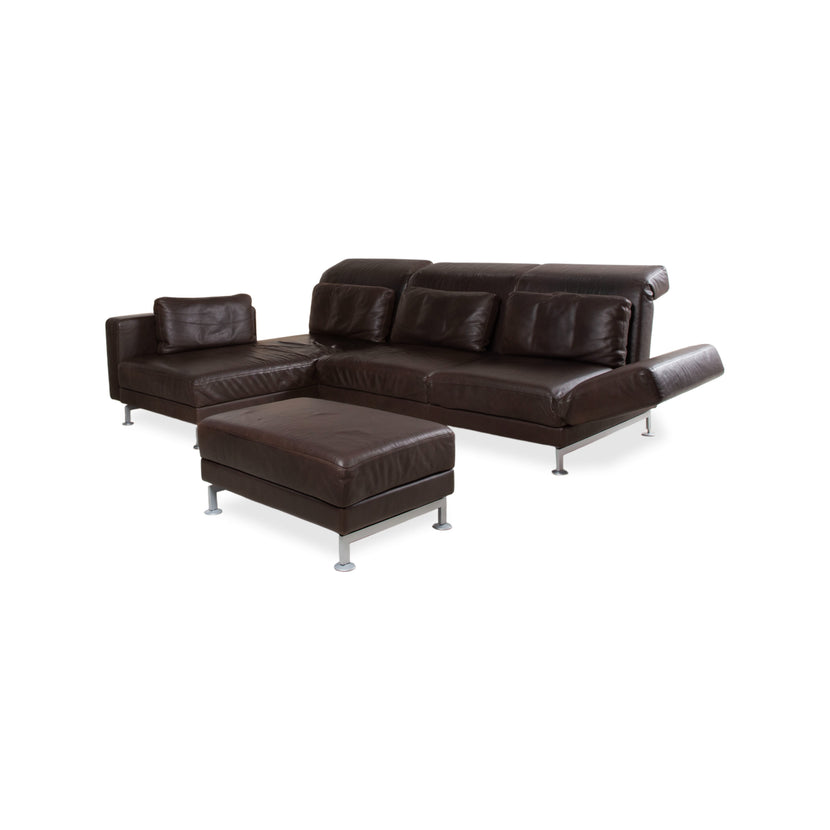 Brühl Moule Garnitur Leder Ecksofa Hocker Braun Chrom Sofa Couch manuelle Funktion
