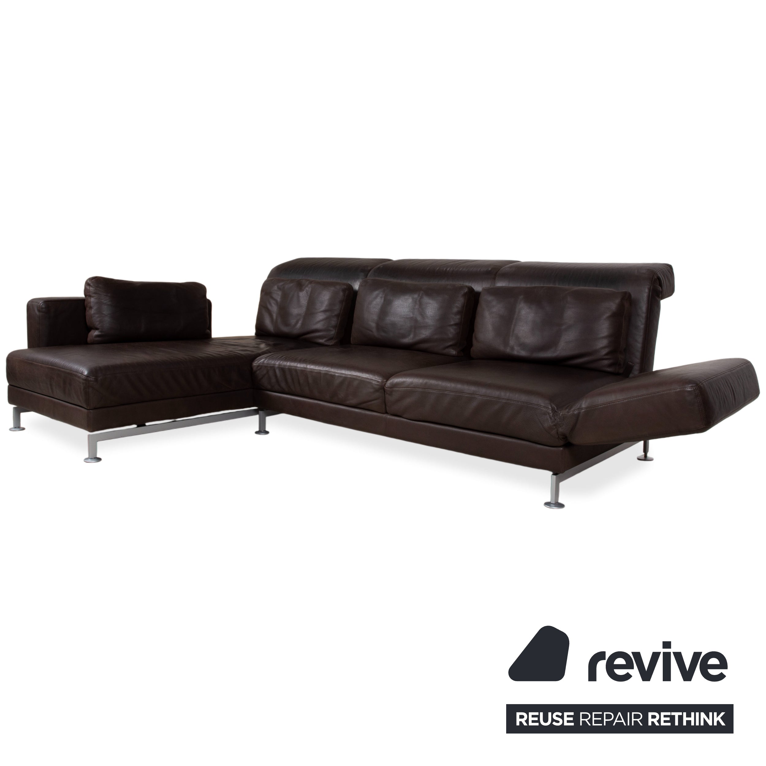 Brühl Moule Garnitur Leder Ecksofa Hocker Braun Chrom Sofa Couch manuelle Funktion