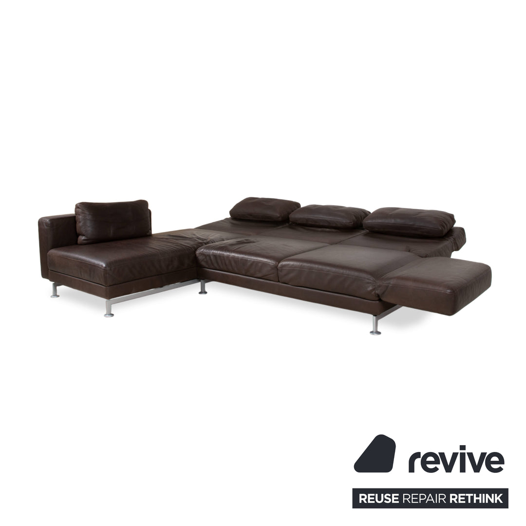 Brühl Moule Garnitur Leder Ecksofa Hocker Braun Chrom Sofa Couch manuelle Funktion