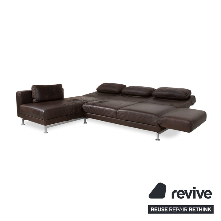 Brühl Moule Garnitur Leder Ecksofa Hocker Braun Chrom Sofa Couch manuelle Funktion