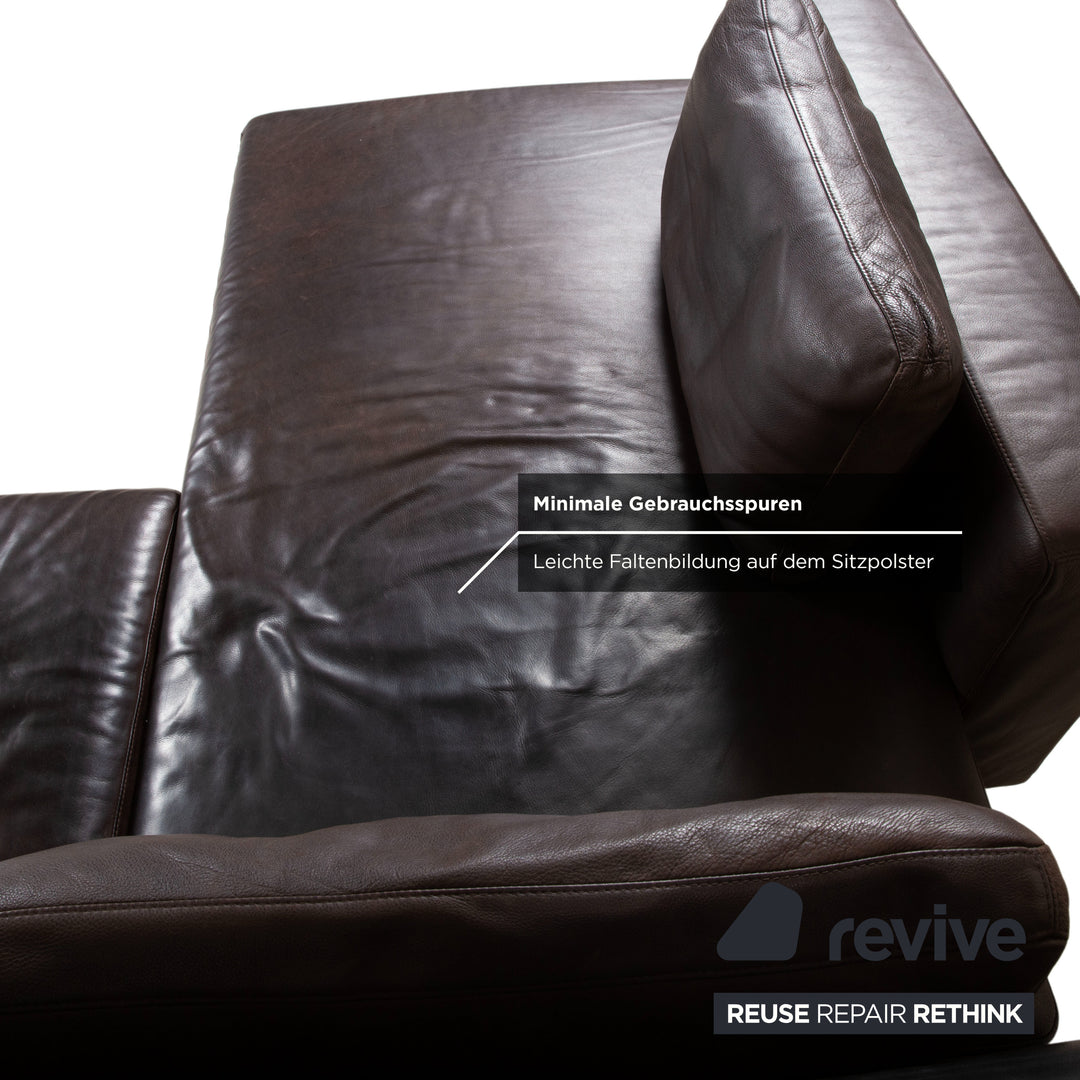 Brühl Moule Leather Corner Sofa, Stool, Brown Chrome Sofa Couch Manual Function