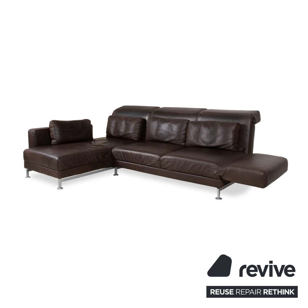 Brühl Moule Garnitur Leder Ecksofa Hocker Braun Chrom Sofa Couch manuelle Funktion
