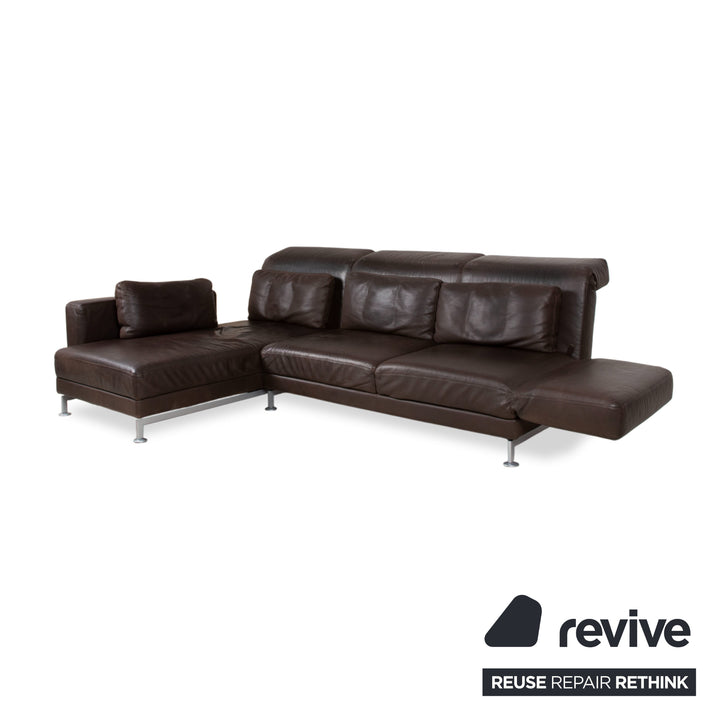 Brühl Moule Garnitur Leder Ecksofa Hocker Braun Chrom Sofa Couch manuelle Funktion