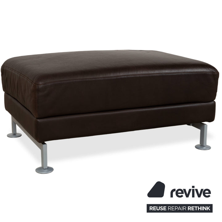 Brühl Moule Leather Corner Sofa, Stool, Brown Chrome Sofa Couch Manual Function