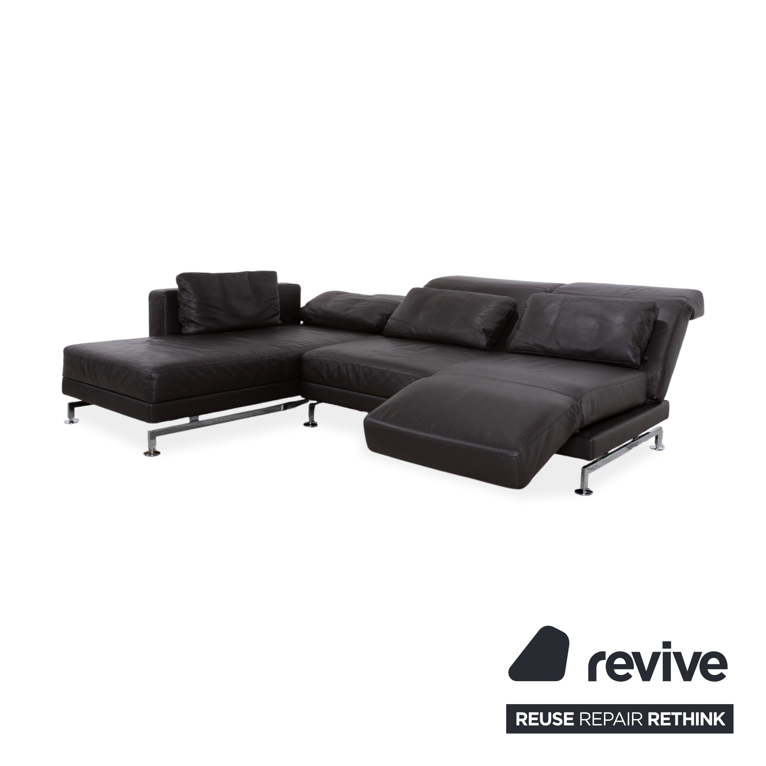 Brühl Moule Leather Chrome Corner Sofa Brown Sofa Couch Function