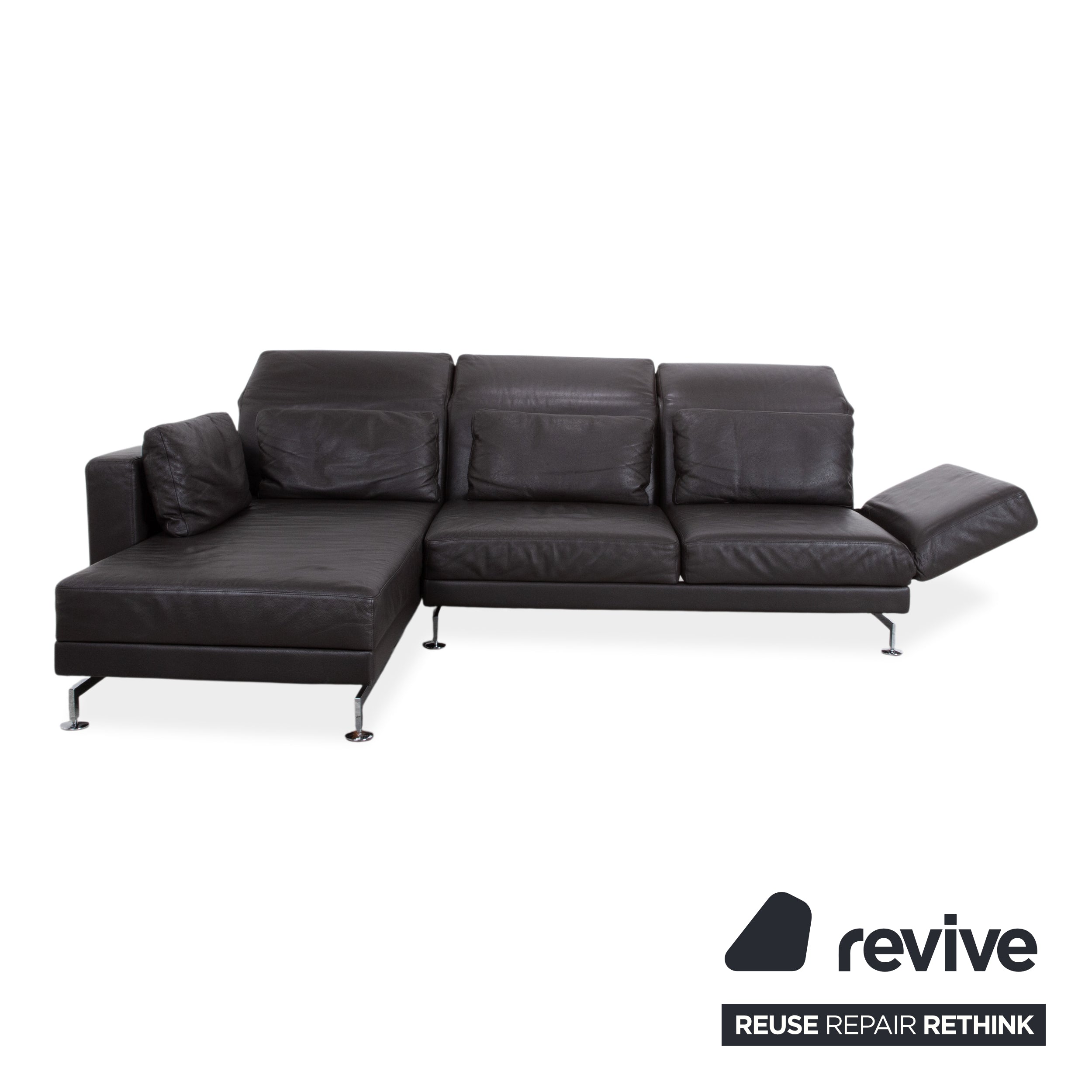 Brühl Moule Leather Chrome Corner Sofa Brown Sofa Couch Function