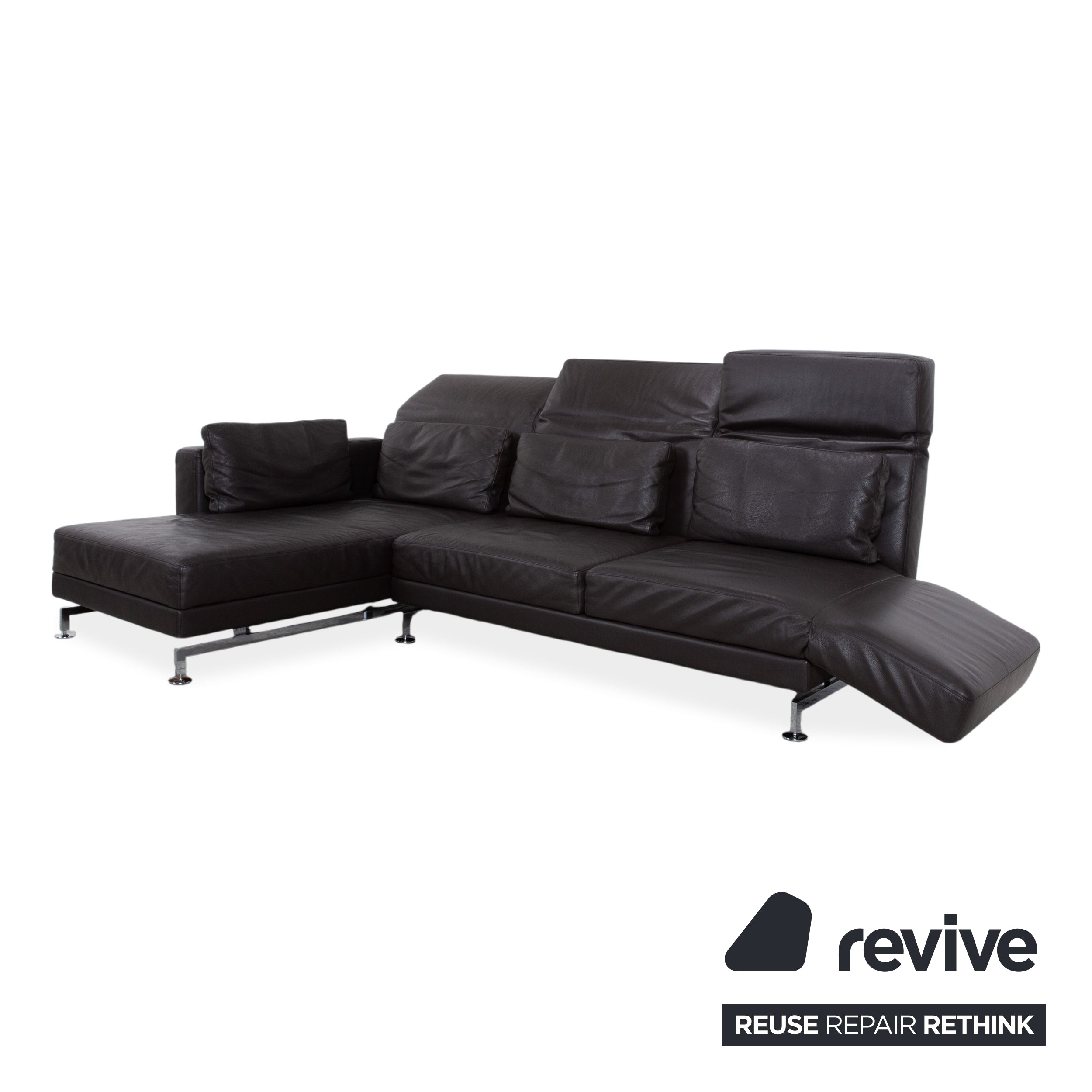 Brühl Moule Leather Chrome Corner Sofa Brown Sofa Couch Function