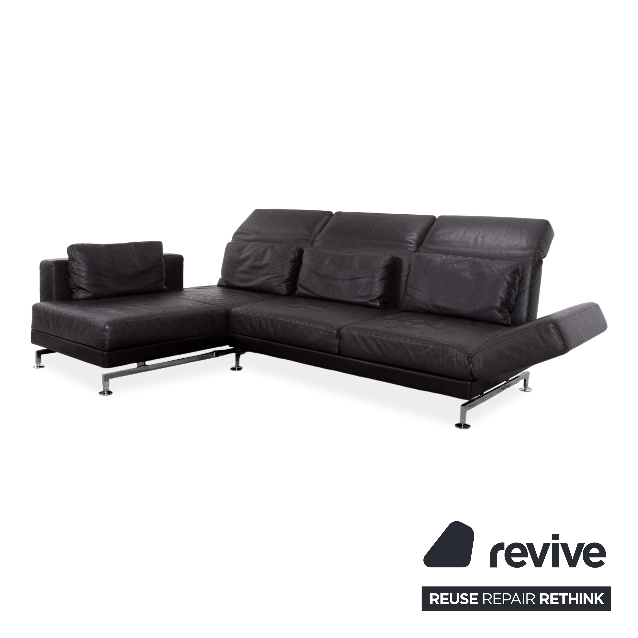 Brühl Moule Leather Chrome Corner Sofa Brown Sofa Couch Function