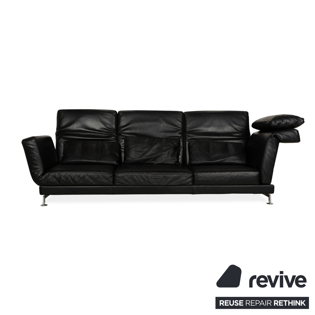 Brühl Moule Leather Three-Seater Black Manual Function Sofa Couch