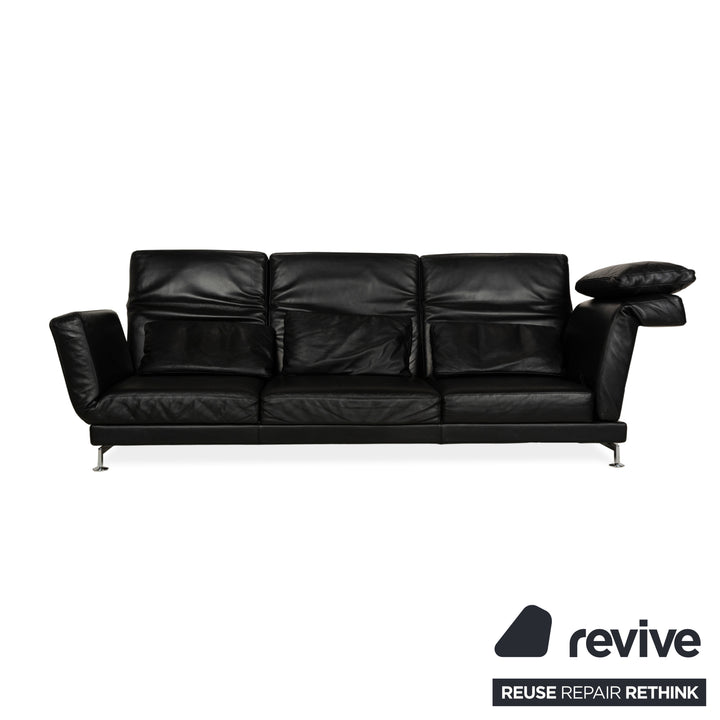 Brühl Moule Leather Three-Seater Black Manual Function Sofa Couch