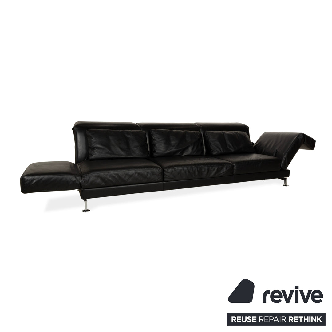 Brühl Moule Leather Three-Seater Black Manual Function Sofa Couch