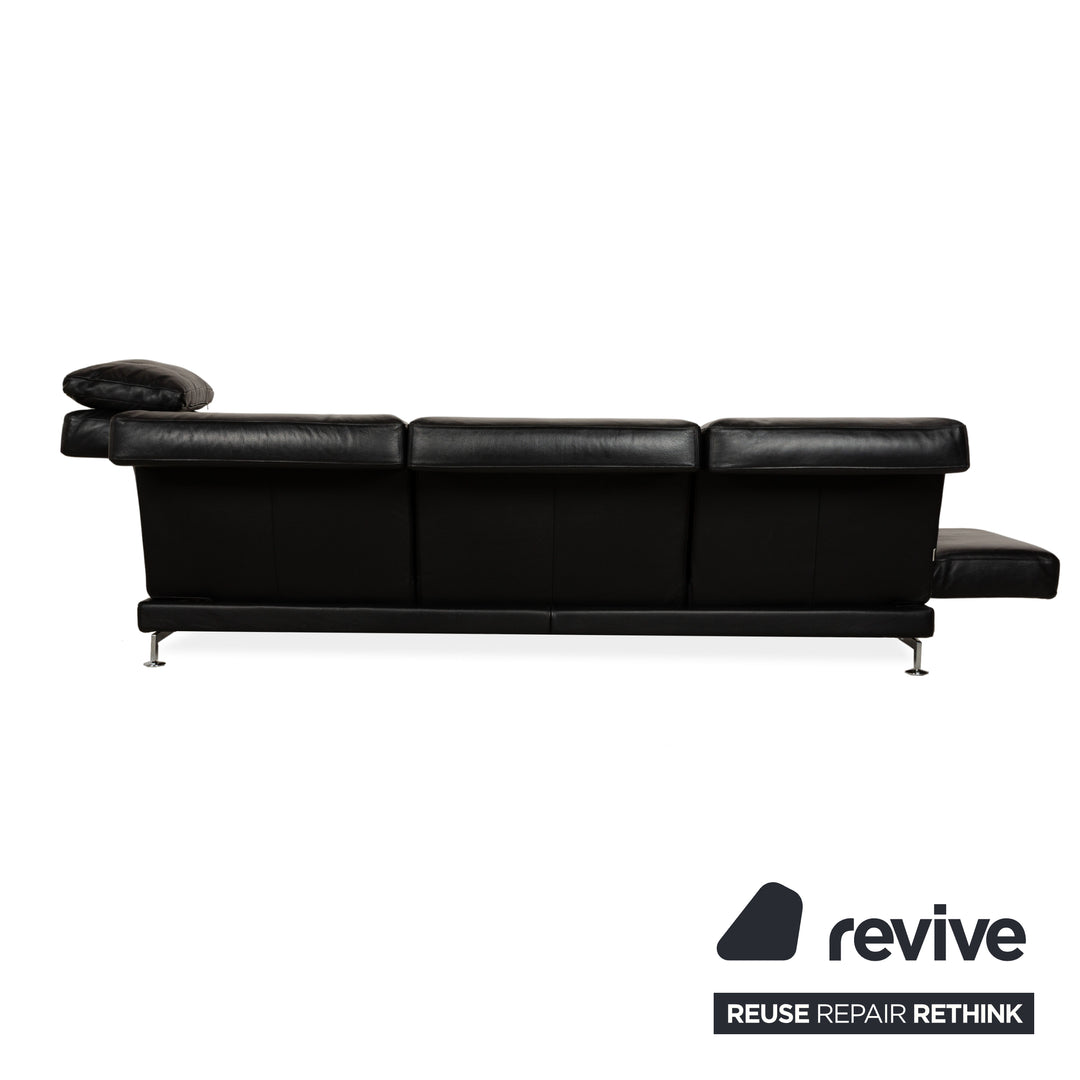 Brühl Moule Leder Dreisitzer Schwarz Sofa Couch mit Sessel manuelle Funktion