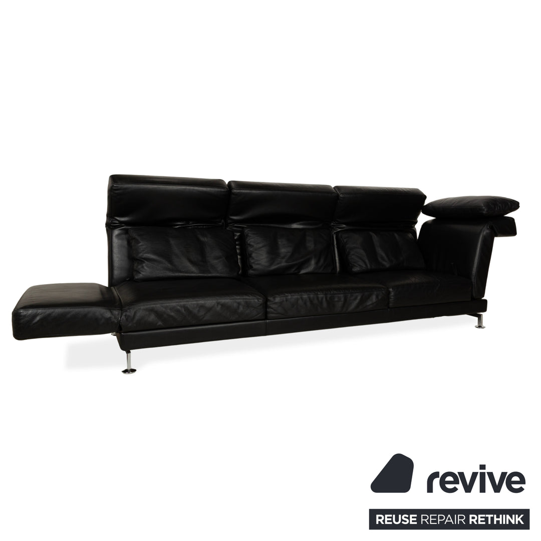 Brühl Moule Leder Dreisitzer Schwarz Sofa Couch mit Sessel manuelle Funktion