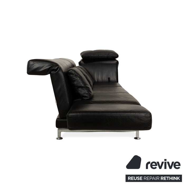 Brühl Moule Leder Dreisitzer Schwarz Sofa Couch mit Sessel manuelle Funktion