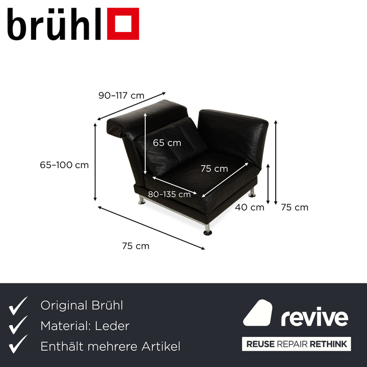 Brühl Moule Leder Dreisitzer Schwarz Sofa Couch mit Sessel manuelle Funktion