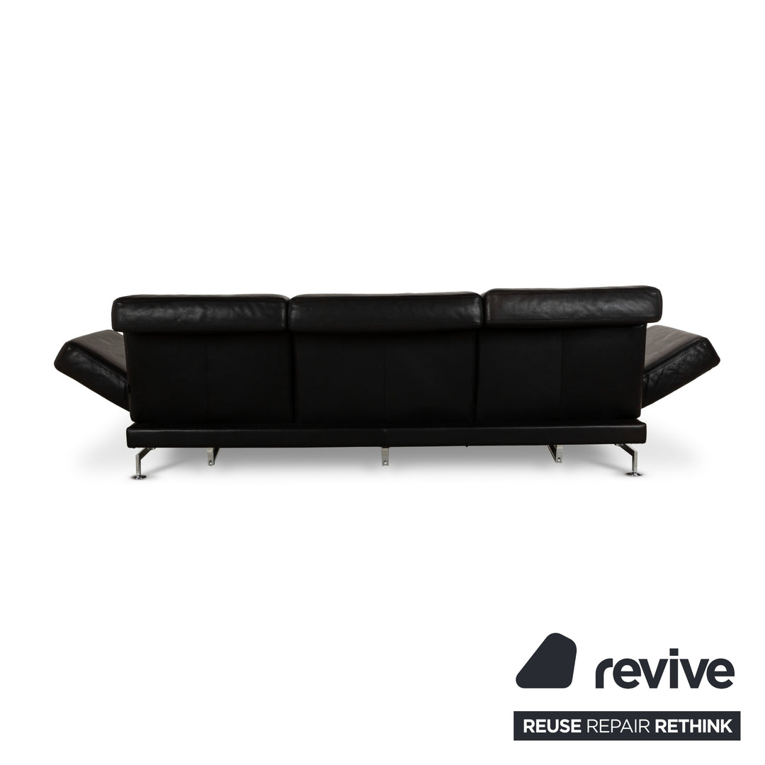 Brühl Moule Leather Three-Seater Black Manual Function Sofa Couch Reclining Function