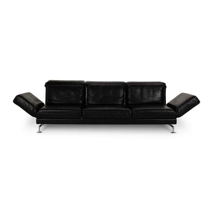 Brühl Moule Leather Three-Seater Black Manual Function Sofa Couch Reclining Function