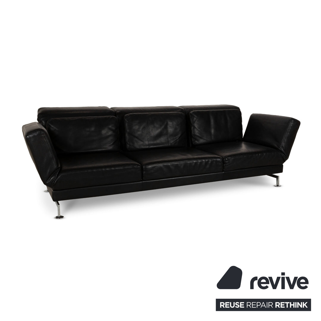 Brühl Moule Leather Three-Seater Black Manual Function Sofa Couch Reclining Function