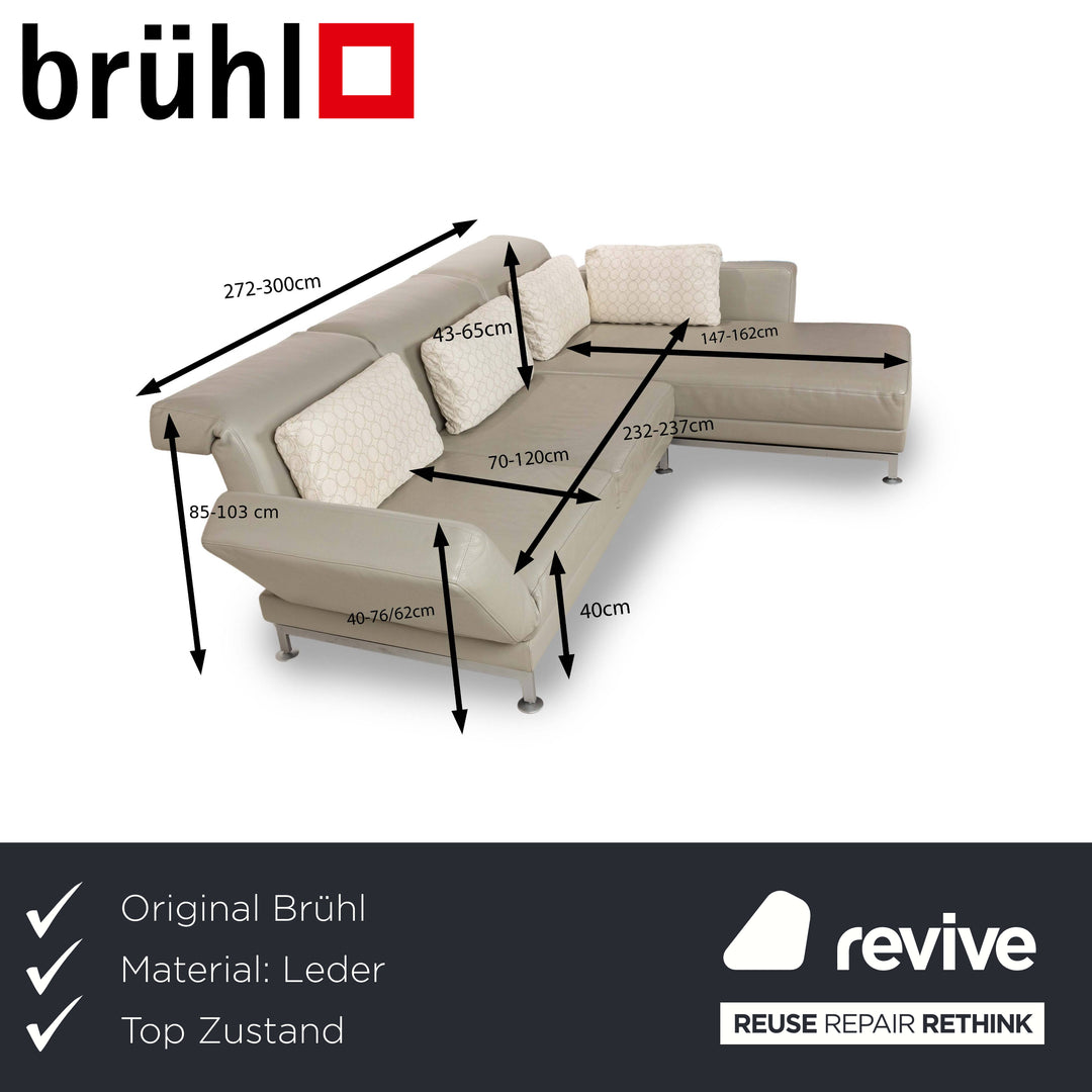 Brühl Moule Leder Ecksofa Beige Taupe Recamiere Rechts manuelle Funktion Sofa Couch