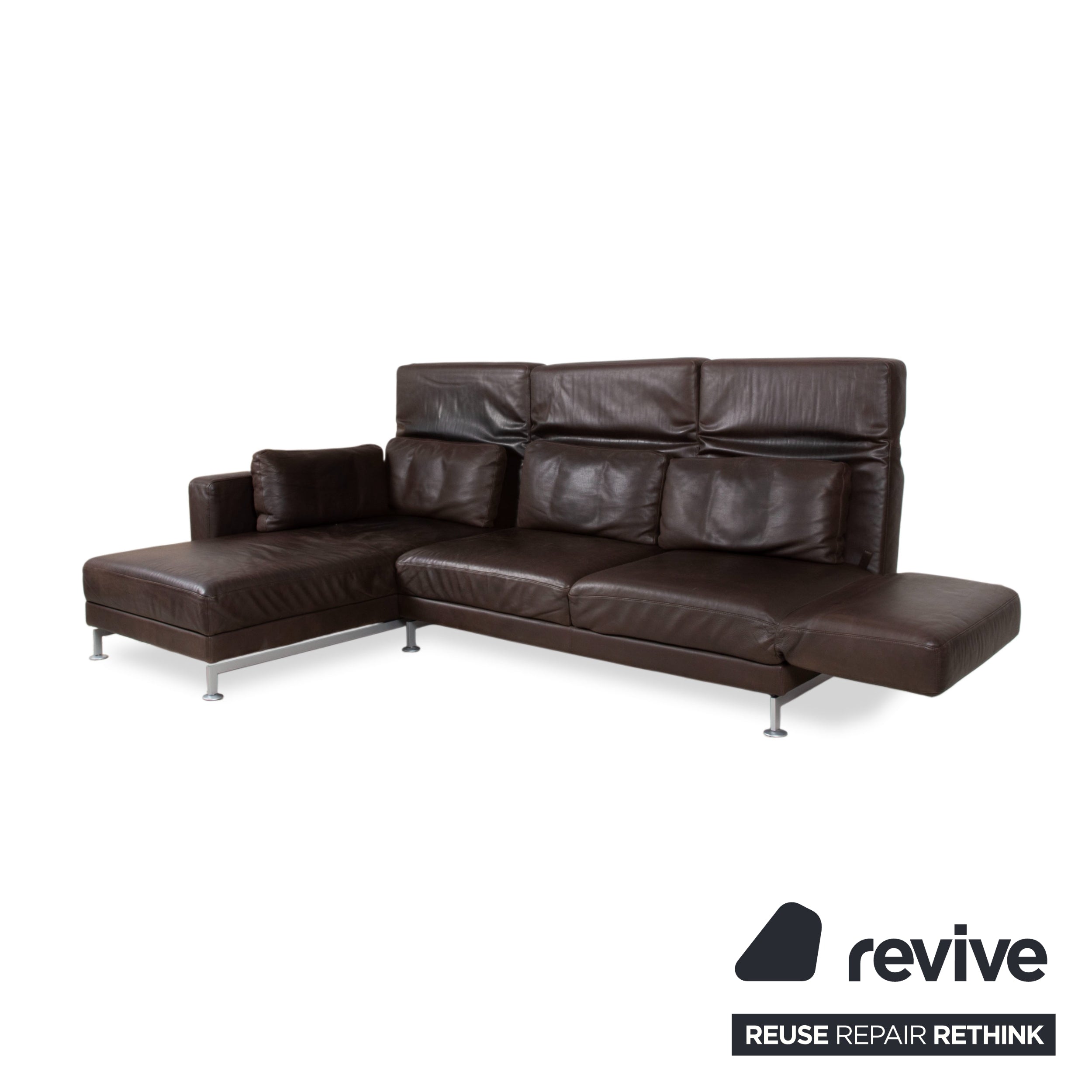 Brühl Moule Leder Ecksofa Braun Chrom Sofa Couch manuelle Funktion