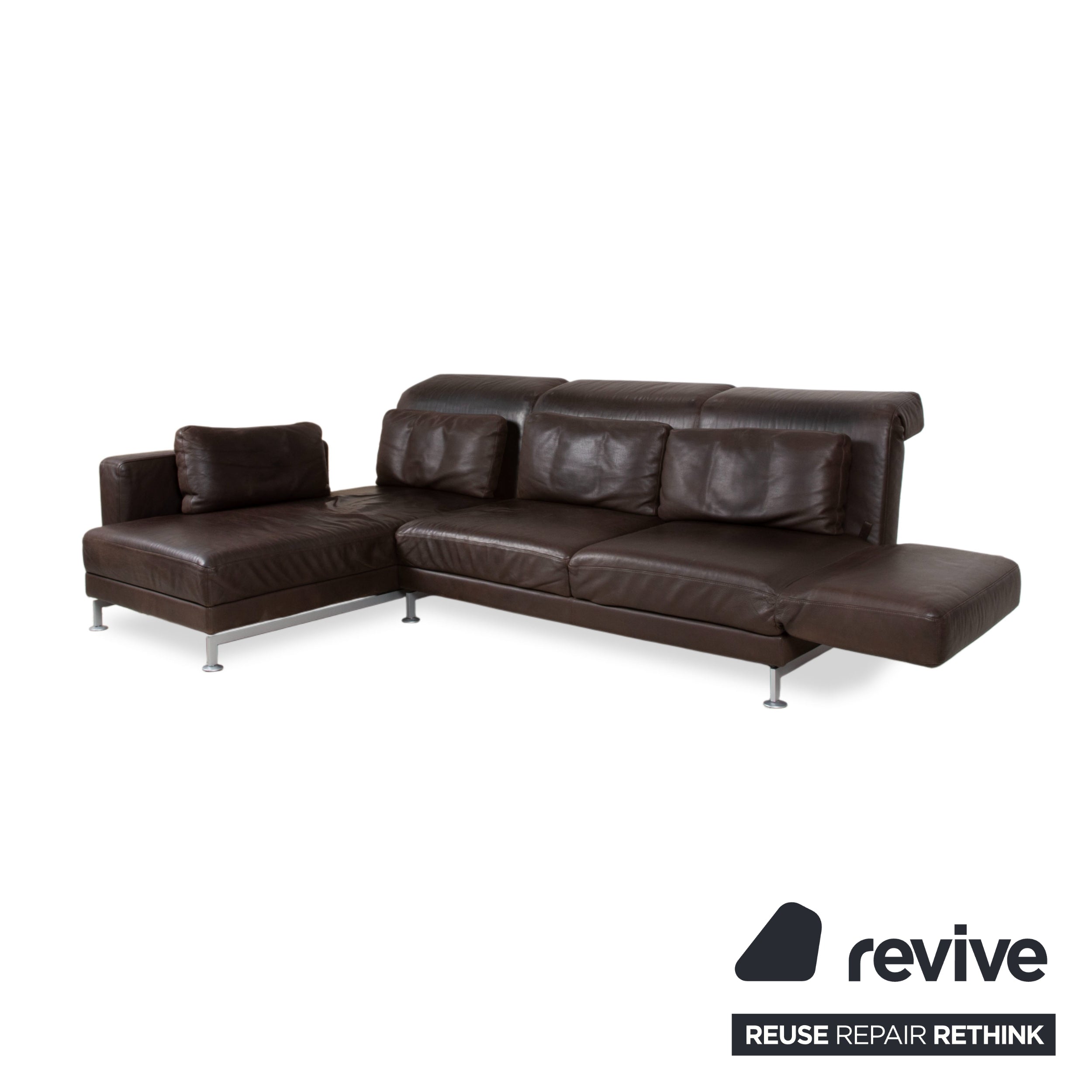 Brühl Moule Leder Ecksofa Braun Chrom Sofa Couch manuelle Funktion
