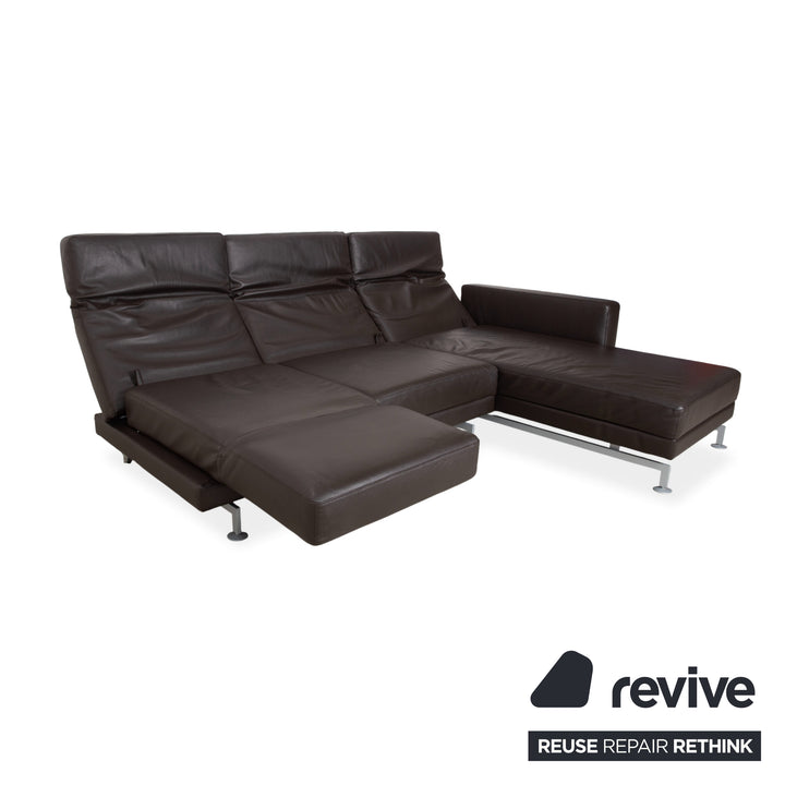 Canapé d'angle en cuir marron Brühl Moule, à réglage manuel, avec fonction inclinable