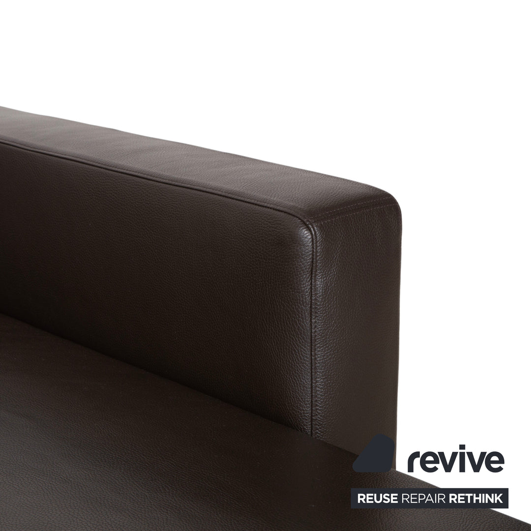 Canapé d'angle en cuir marron Brühl Moule, à réglage manuel, avec fonction inclinable