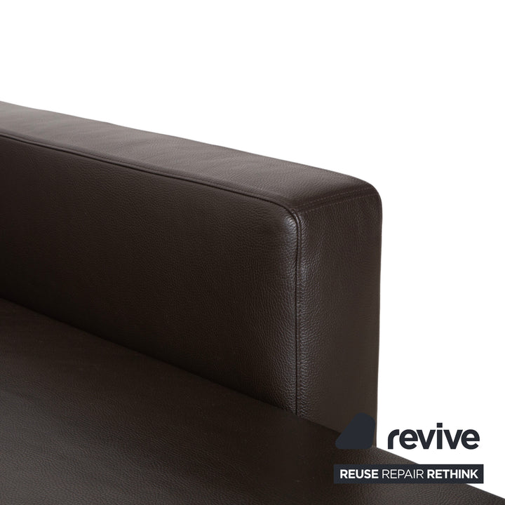 Canapé d'angle en cuir marron Brühl Moule, à réglage manuel, avec fonction inclinable