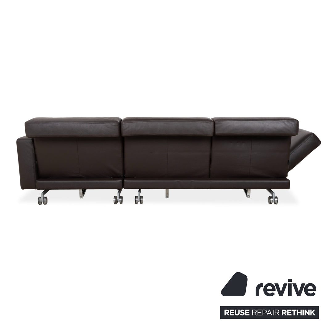 Canapé d'angle en cuir marron Brühl Moule, à réglage manuel, avec fonction inclinable