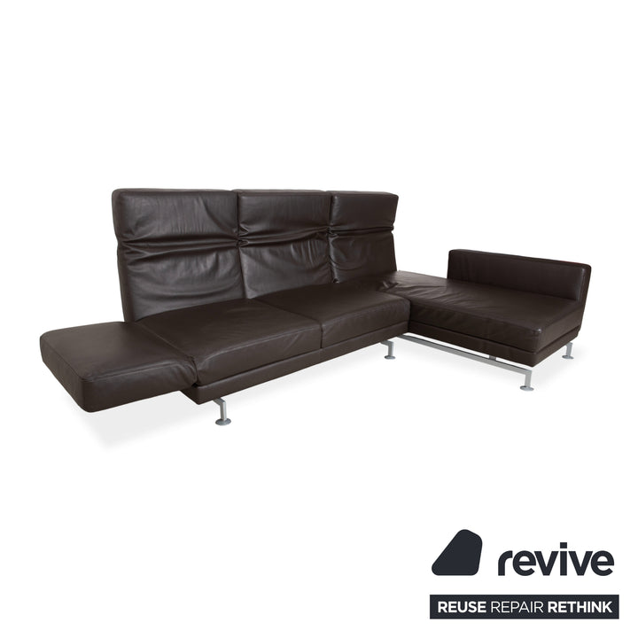 Canapé d'angle en cuir marron Brühl Moule, à réglage manuel, avec fonction inclinable