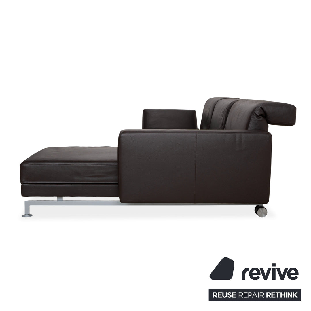 Canapé d'angle en cuir marron Brühl Moule, à réglage manuel, avec fonction inclinable