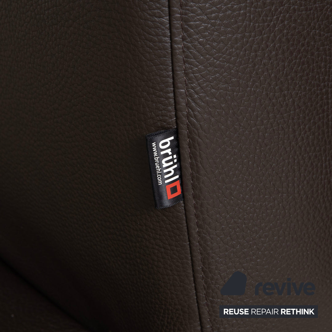 Canapé d'angle en cuir marron Brühl Moule, à réglage manuel, avec fonction inclinable