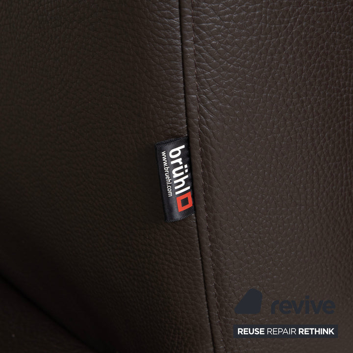 Canapé d'angle en cuir marron Brühl Moule, à réglage manuel, avec fonction inclinable