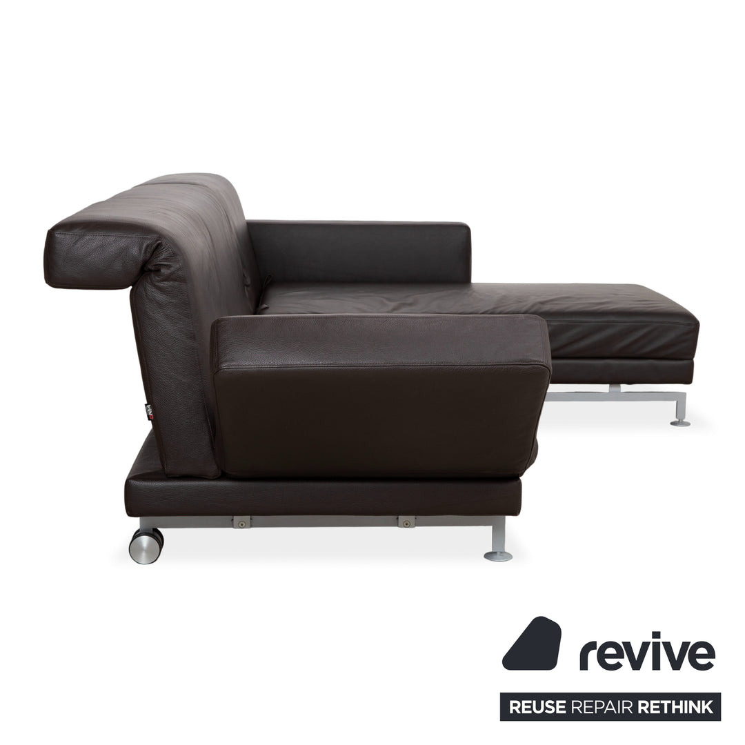 Canapé d'angle en cuir marron Brühl Moule, à réglage manuel, avec fonction inclinable