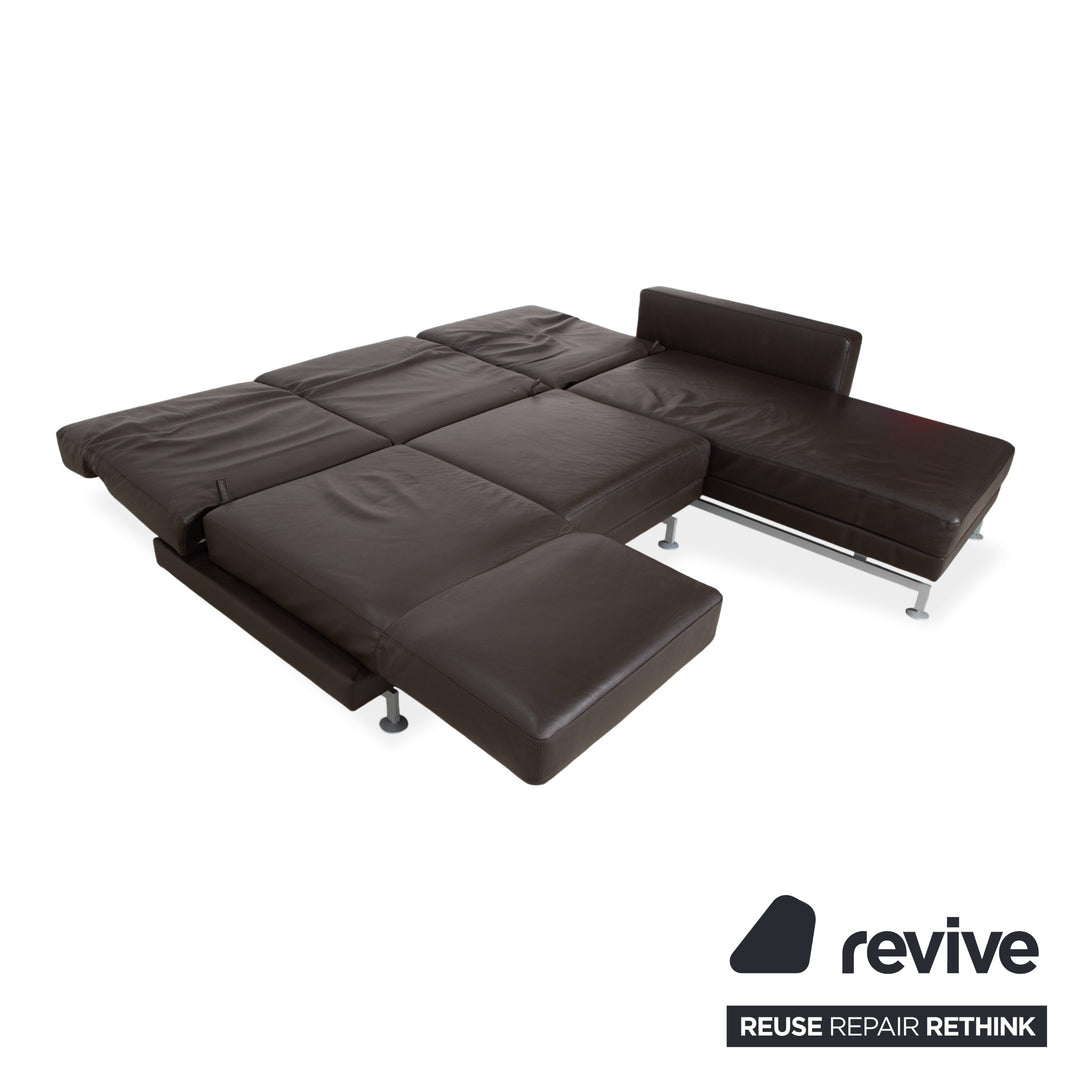 Canapé d'angle en cuir marron Brühl Moule, à réglage manuel, avec fonction inclinable