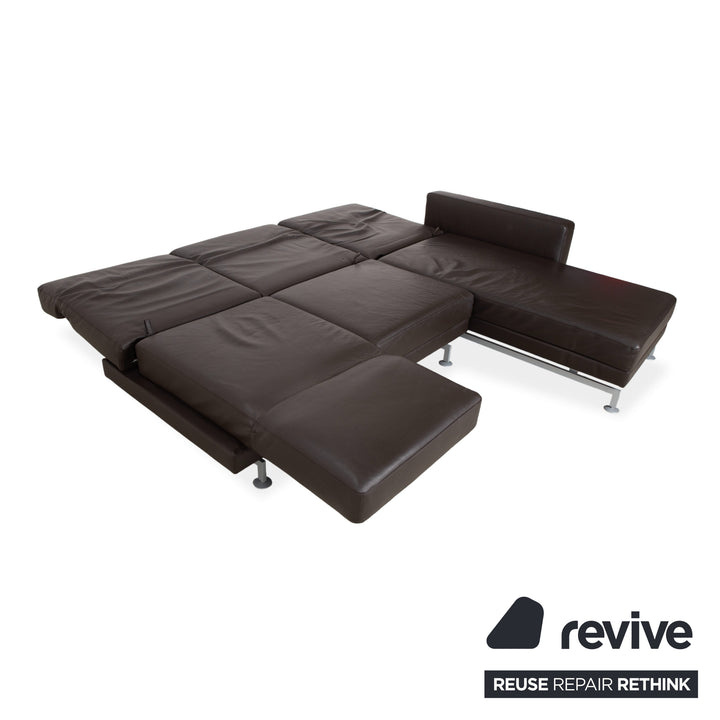 Canapé d'angle en cuir marron Brühl Moule, à réglage manuel, avec fonction inclinable