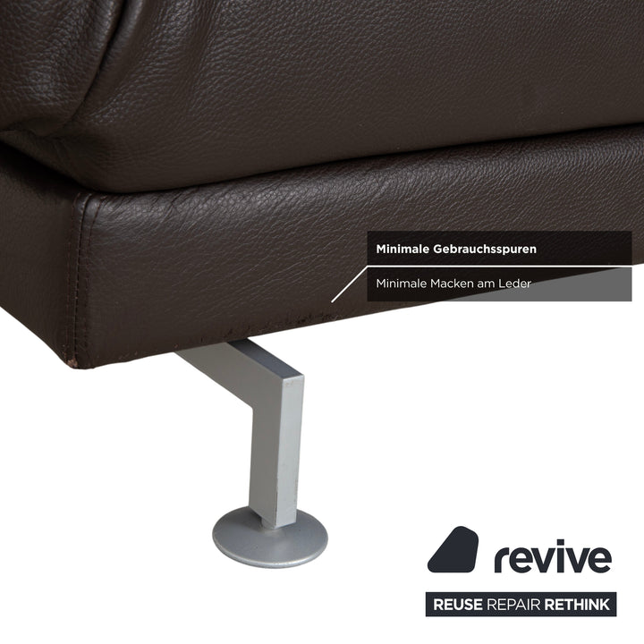 Canapé d'angle en cuir marron Brühl Moule, à réglage manuel, avec fonction inclinable