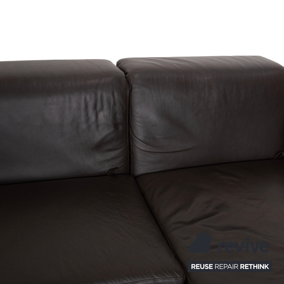 Canapé d'angle en cuir marron Brühl Moule, à réglage manuel, avec fonction inclinable