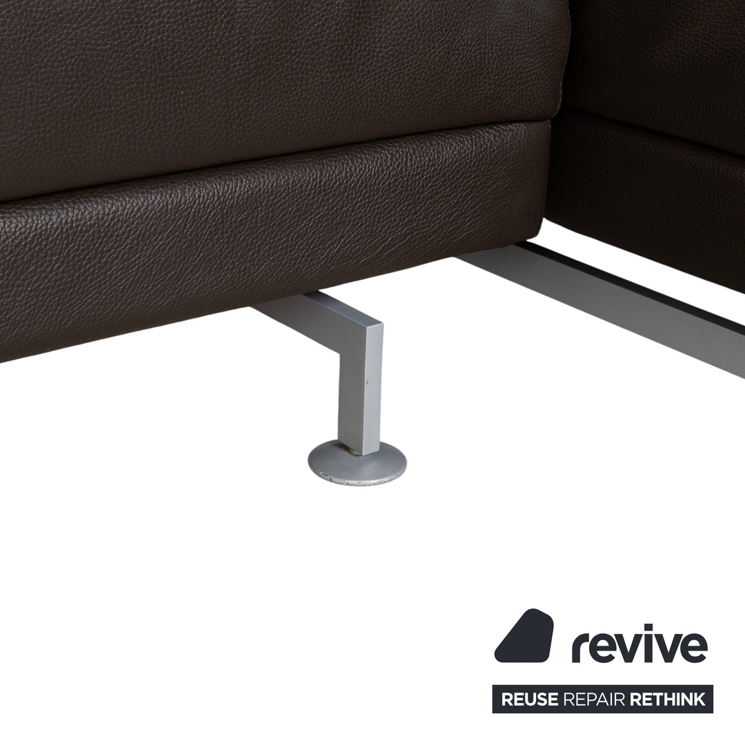 Canapé d'angle en cuir marron Brühl Moule, à réglage manuel, avec fonction inclinable