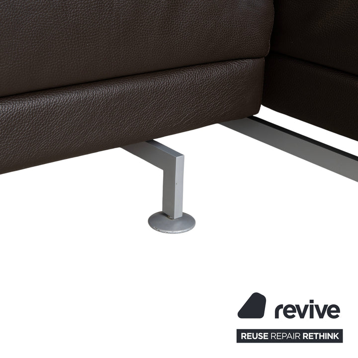 Canapé d'angle en cuir marron Brühl Moule, à réglage manuel, avec fonction inclinable