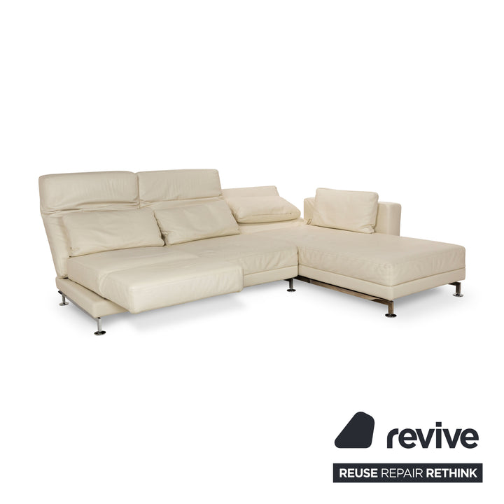 Brühl Moule Leder Ecksofa Creme manuelle Funktion Recamiere Rechts Sofa Couch