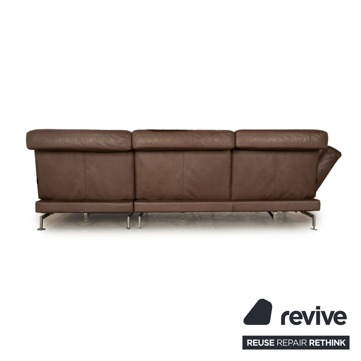 Brühl Moule Leder Ecksofa Grau Braun Taupe Recamiere Rechts manuelle Funktion Sofa Couch Schlaffunktion