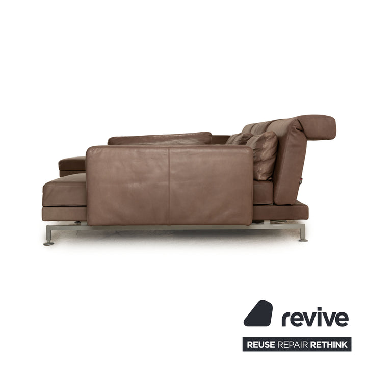 Brühl Moule Leder Ecksofa Grau Braun Taupe Recamiere Rechts manuelle Funktion Sofa Couch Schlaffunktion