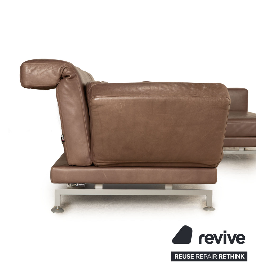 Brühl Moule Leder Ecksofa Grau Braun Taupe Recamiere Rechts manuelle Funktion Sofa Couch Schlaffunktion