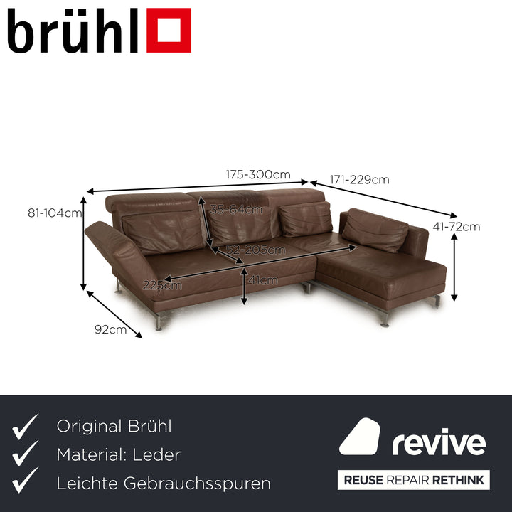 Brühl Moule Leder Ecksofa Grau Braun Taupe Recamiere Rechts manuelle Funktion Sofa Couch Schlaffunktion