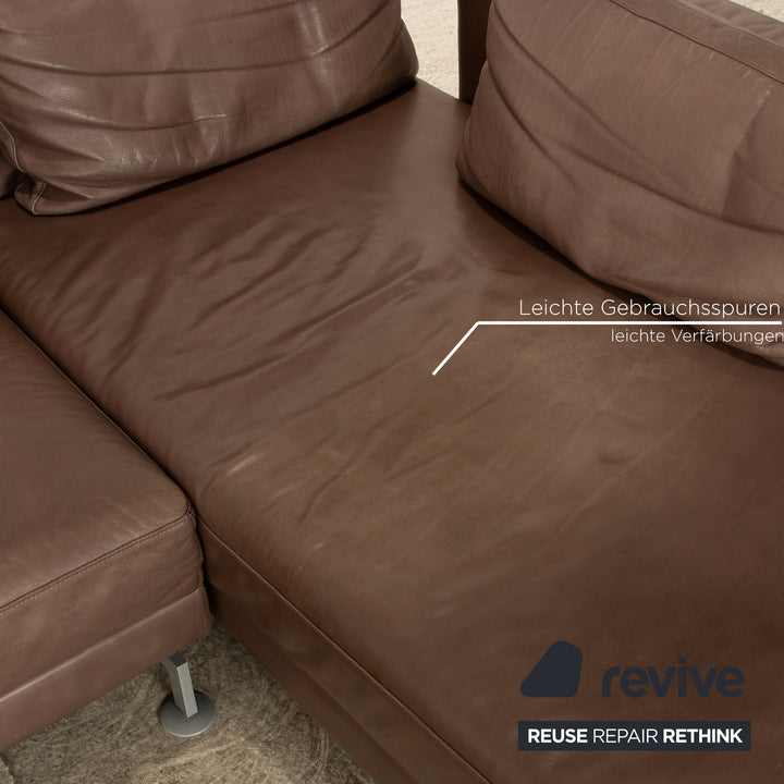 Brühl Moule Leder Ecksofa Grau Braun Taupe Recamiere Rechts manuelle Funktion Sofa Couch Schlaffunktion