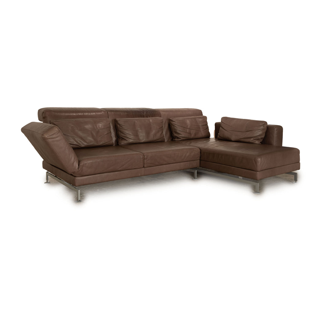 Brühl Moule Leder Ecksofa Grau Braun Taupe Recamiere Rechts manuelle Funktion Sofa Couch Schlaffunktion