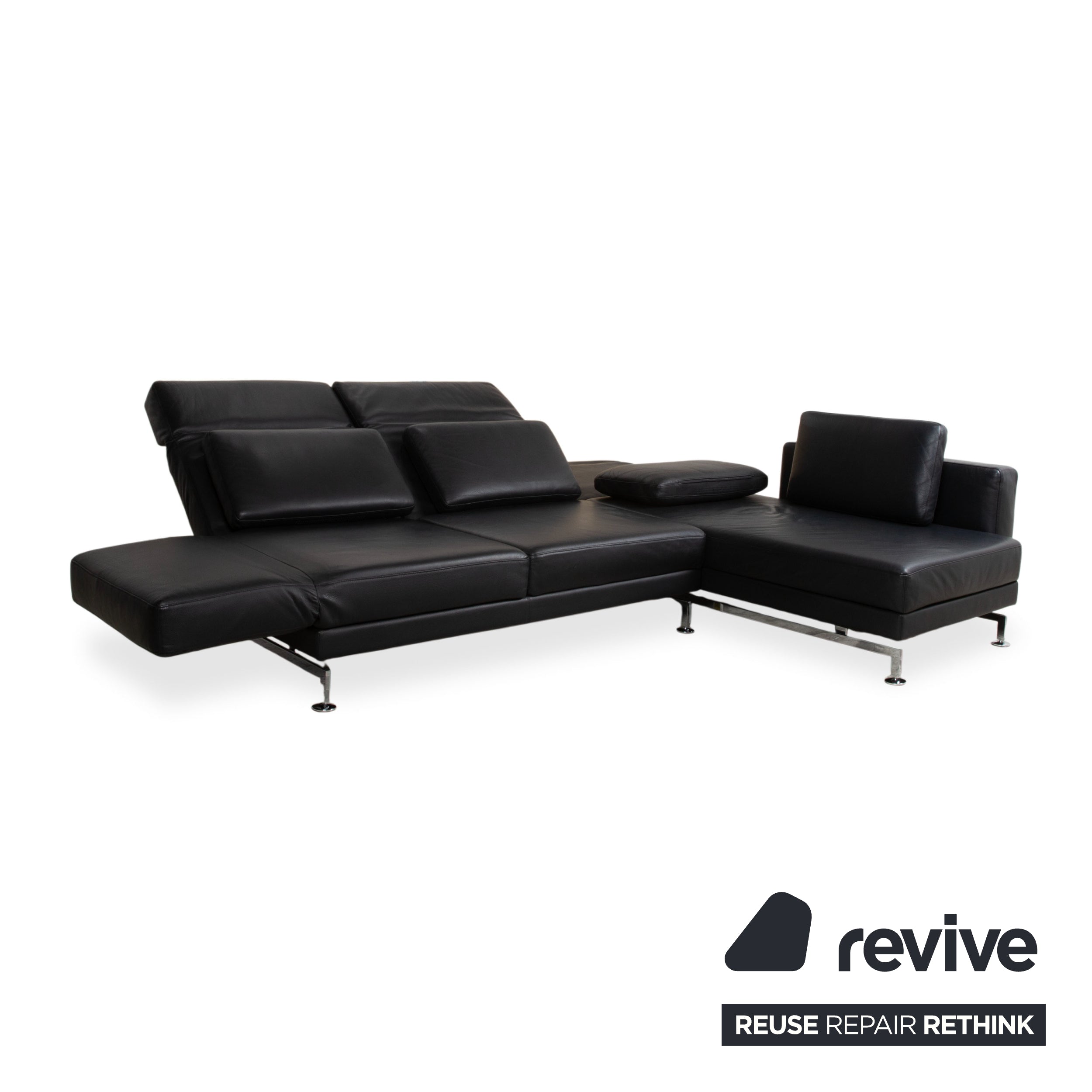 Brühl Moule Leder Chrom Ecksofa Schwarz manuelle Funktion Sofa Couch