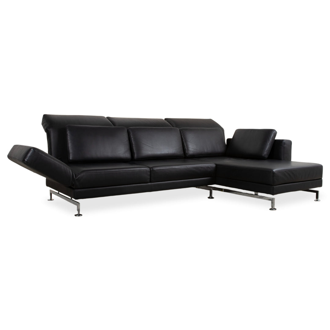 Brühl Moule Leder Chrom Ecksofa Schwarz manuelle Funktion Sofa Couch