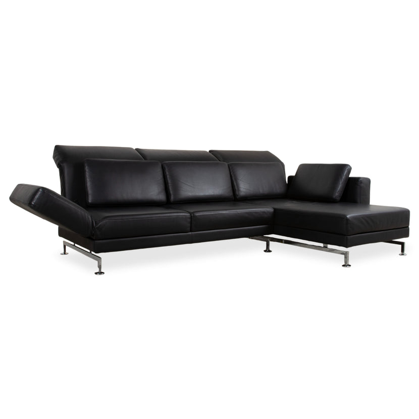Brühl Moule Leder Chrom Ecksofa Schwarz manuelle Funktion Sofa Couch